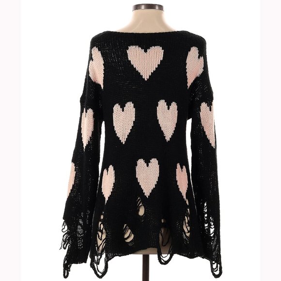 💥ICONIC💥WILDFOX All Over LOVE Distressed Lennon Sweater in Black & Pink - Picture 13 of 13